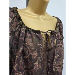 Brown Sheer Ethereal Velvet Trim Peasant Top Womens 2X Boho Fairy Grunge Hippie